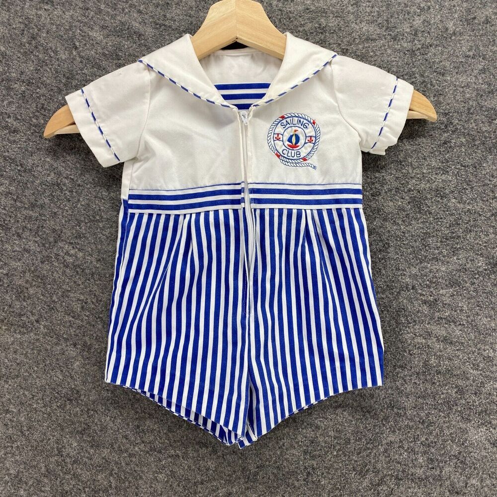 Unbranded Jumpsuit Boys 6 month Blue Striped Zipper Collared Short Sleeve